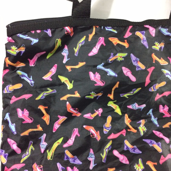 90s Black Large Zipper Soft Tote with Shoe Print - Picture 5 of 8